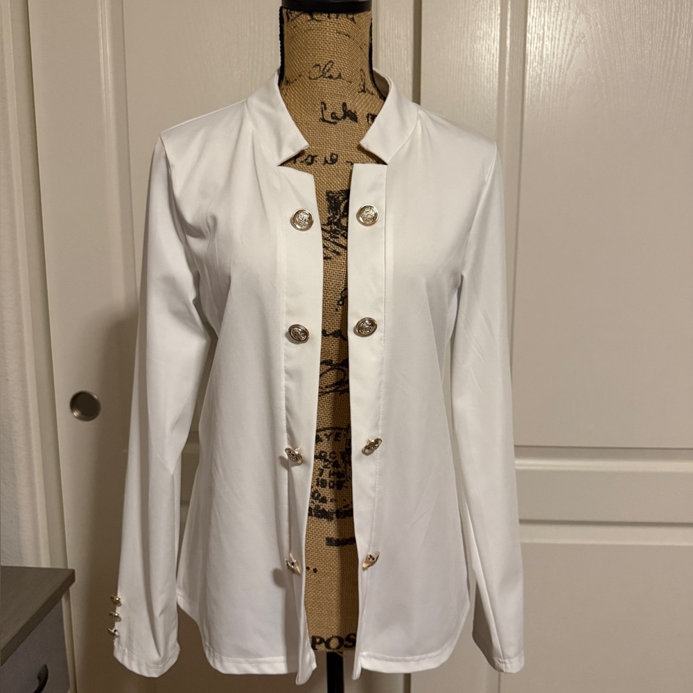 White Women's Double-Breasted Military Style Blazer